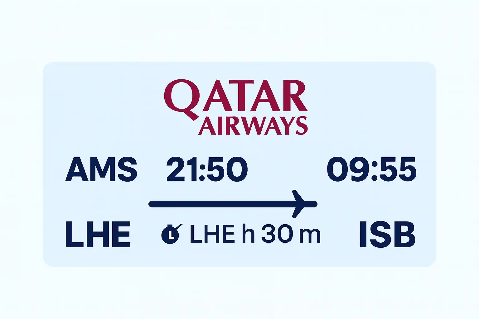 AMS → ISB return flight timings and ticket details