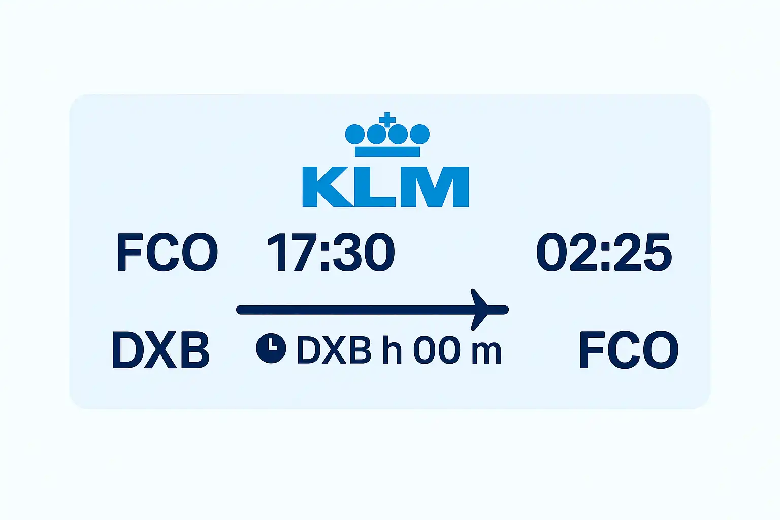 FCO → DXB timings and fare details